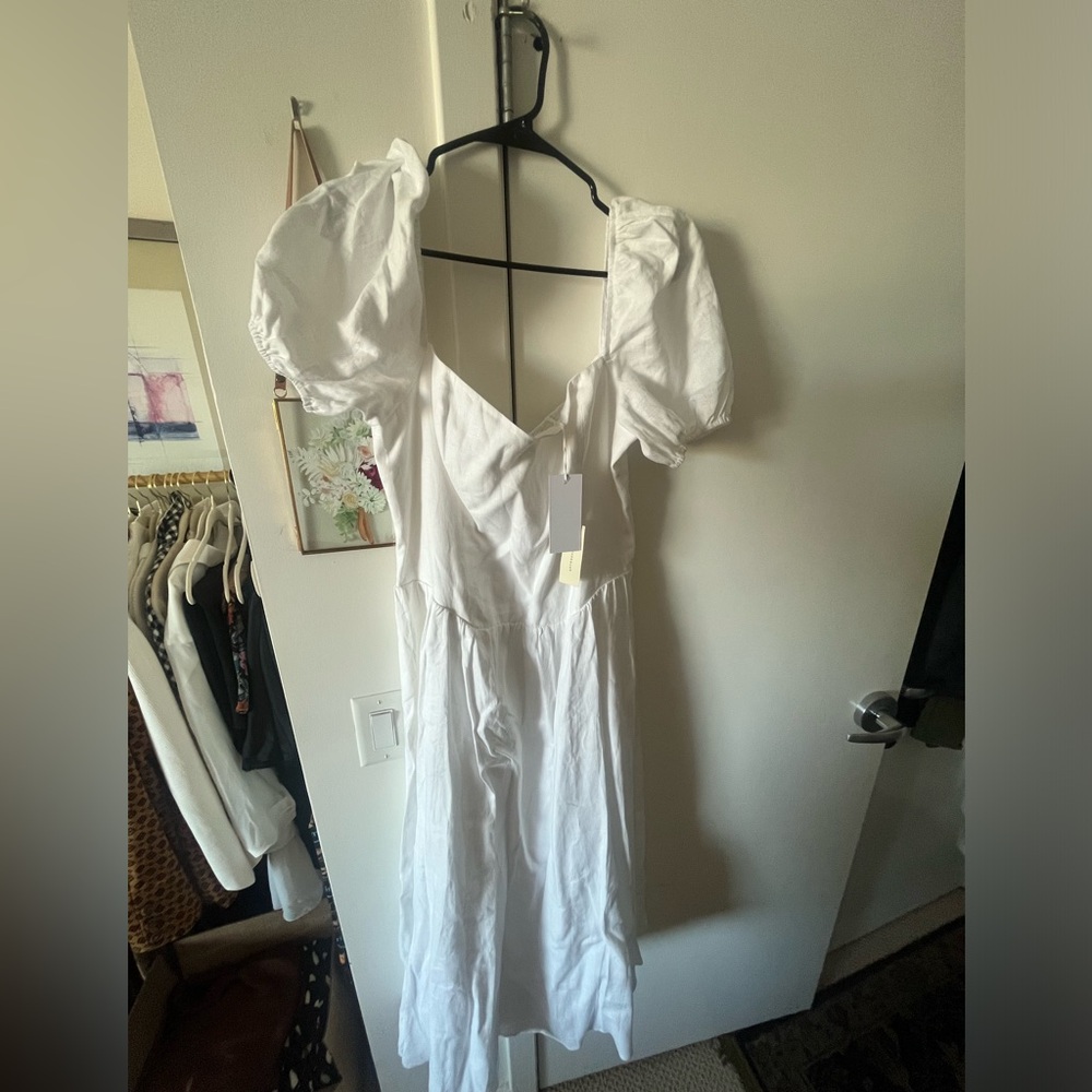 Reformation Davila Linen Midi Dress - White - NWT - Size 12 - Picture 8 of 8